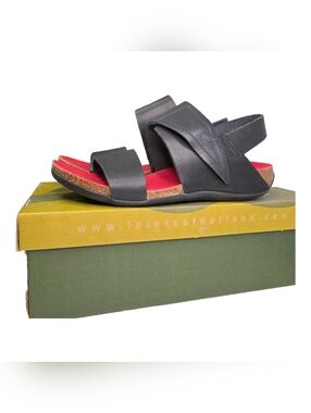 Loints of Holland Valeria Black Leather Minimalist Lagenlook Sandals Size 37